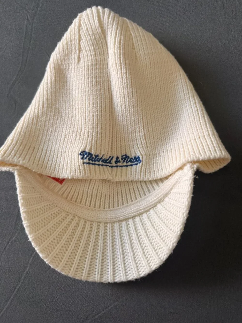 Mitchell & Ness Denver Broncos Vintage Logo Cream Knit Beanie Hat